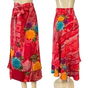 Bellissimo Swim Cover Up Silk Maxi Wrap Skirt Red Viscose 100 Ways To Wear Dress